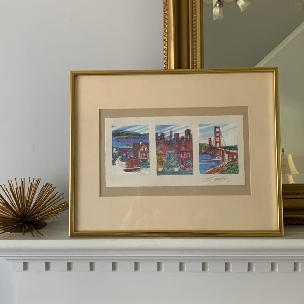 James Millard Golden Gate Bridge Watercolored Matted Print Signed By Artist gold